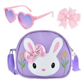 Girl's Handbag, Girls' Shoulder Bag, Girl, Handbag Children, Children's Handbag Girls, Children's Shoulder Bag with Pink Glasses and Hair Bow, Adjustable Shoulder Straps, purple