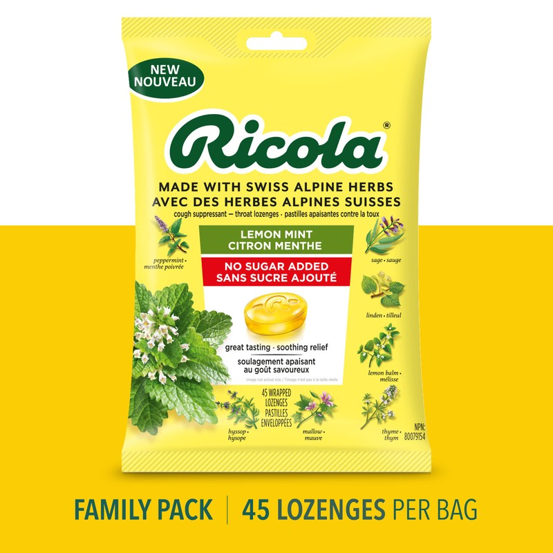 Ricola Lemon Mint No Sugar Added Throat Drops