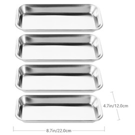 VILLCASE Juego De 4 Bandejas De Acero Inoxidable para Instrumentos Dentales Y De Laboratorio 8.85X4.72X0.78 Pulgadas Multiusos para Baño Clínico con S