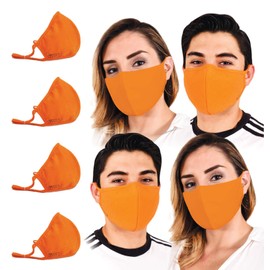 Face Mask for Protection with Built-In Filters; Washable, Reusable & Size-Adjustable (4 Pieces Adult, Orange)