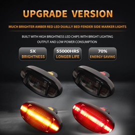 DERMOKA LED Dually Bed Fender Side Marker Lights For 2011-2022 Ford F250 F350 F450 F550 Super Duty Trucks Smoked Len (Amber Red)