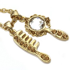 SoulBreezeCollection Hair Stylist Accessories Comb Brush & Mirror Necklace Beauty Salon Pendant Charm Costume Jewelry 17.25"