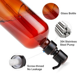 AmazerBath Amber Glass Soap Dispenser, 2 Pack Thick Glass Soap Dispenser with Bronze Stainless Steel Pumps, 17 Oz Hand Soap Dispenser Bottle for Liquid Lotion, Bathroom Kitchen Dish Soap Dispenser