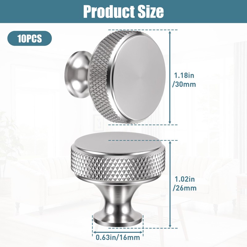WUISOLQP 10 Pack Silver Cabinet Knobs Drawer Cupboard Kitchen Knobs