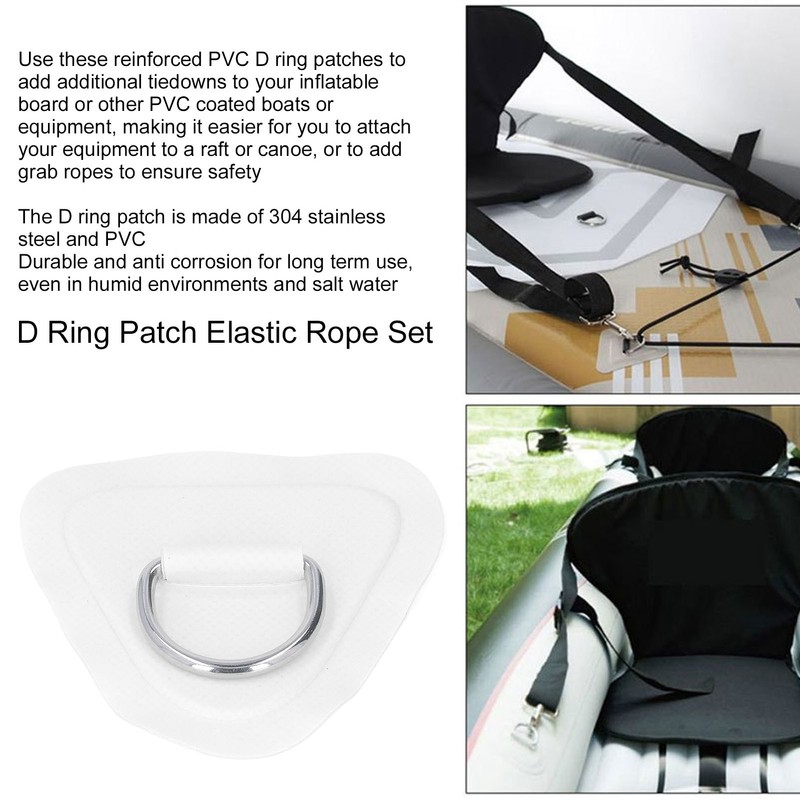 6Pcs PVC D Ring Patch Elastic Rope Set Stainless Steel