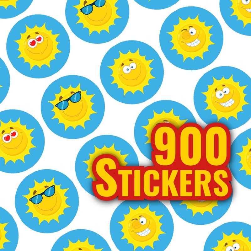 900 Mini Happy Sun 10mm Spot Reward Stickers for Teachers