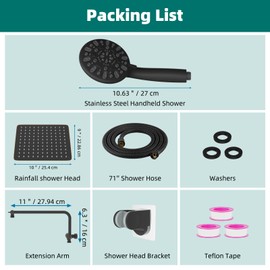 Rain Shower Head with Handheld Head High Pressure 10" Rainfall Showerhead+7-Spray Handheld Head Combo, 11" Shower Extension Arm, 71" Hose, 3 Settings Diverter, Oil Rubbed Bronze
