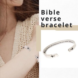 RENYILIN Religious prayer bracelet Christian inspirational quotes Cross Cuff bracelet Baptismal Faith Bible verses inspired cuff jewelry (Steel & Joshua 1：9)