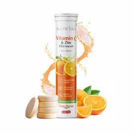 Sainebio Vitamin C 1000mg & Zinc 10 mg Effervescent Tablets – Immune Support Supplement with Tangy Orange Flavor – Boost Immunity, Energy & Antioxidant Protection – 20 Effervescent Tablets - Pack Of 1