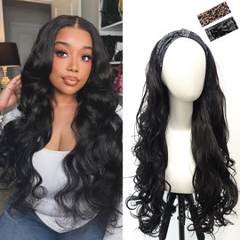 Natural Wave Half Wig,Protein Fiber Blend High Temperature Fiber Human Hair Feel Half wigs,20inch Soft and Fully Wave 3/4 Curly Half Wig for Woman,Easy to Wear Thin Frontal(26inch)