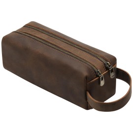 Ringsun Genuine Leather Makeup Bag, Portable Zipper Makeup Organizer with Divider and Handle for Women Girls, Toiletry Bag for Travel Essentials Gifts for Women Teen Girl Gifts Trendy Stuff, Coffee