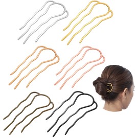 Chuangdi 6 Pcs French Twist Hair Pin Metal Hair Forks Clip U Shaped Updo Bun Comb 4 Prong Twist Side Comb for Buns Women Styling Accessories(Assorted Color)