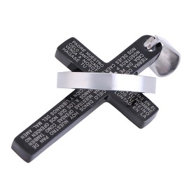 DonDon Men’s Cross Pendant Stainless Steel with Spanish Lord's Prayer Engraving Black