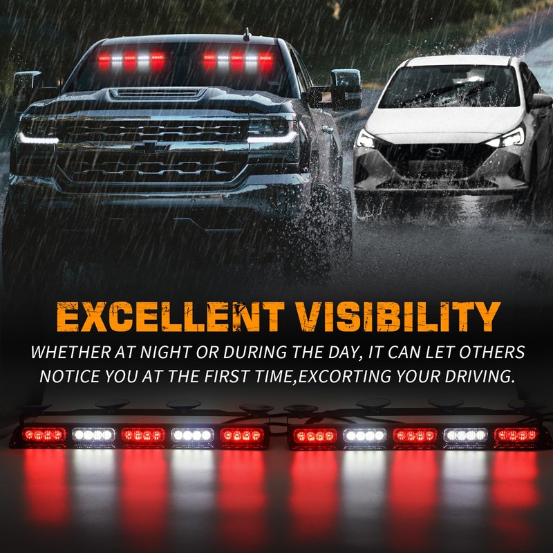 XRIDONSEN 2x 17 inch Red White Emergency Lights for Vehicles