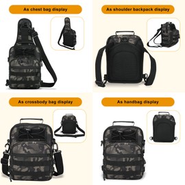HUNTVP Tactical Chest Bag Military Shoulder Bag Military Chest Pack Sling Backpack Molle Crossbody Bag Shoulder Bag Mini with Adjustable Shoulder Strap for Travel Hiking Outdoor Type 1 Camo