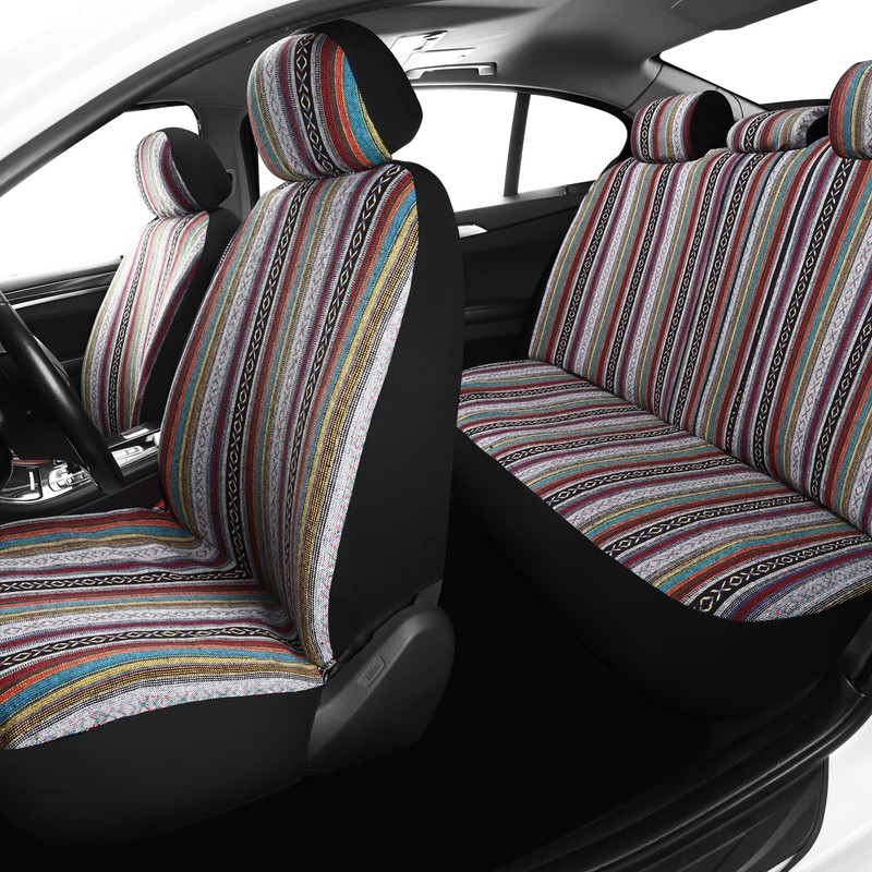 VarCozy Baja SaddleBlanketSeatCoversFullSet, Front SeatCovers and Split RearBenchSeatCoversforSedan, SUV,Truck,Universal Stripe