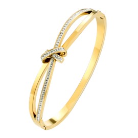 JAZTAKU Love Knot Bangle Bracelet with Rhinestone Friendship Love Bangle Bracelets Gifts for Women