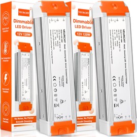 VEURCHY 120W 12v Dimmable LED Driver, Triac LED Dimmable Transformer Compatible with Lutron & Leviton Dimmer Switches AC 110V to DC 12V 120 Watt, 12 Volt Power Supply for LEDs Strip Lights 2 Pack