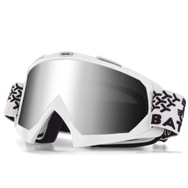 BATFOX Motorcycle ATV Goggles Dirt Bike Motocross Safety ATV Tactical Riding Motorbike Glasses Goggles for Men Women Youth Fit Over Glasses UV400 Protection Shatterproof (White Silver)