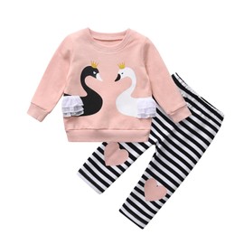 Joureker Toddler Baby Girl Outfit Set Swan Print Tops + Pants 2Pcs for Baby Girls Clothes, Pink, 18-24 Months