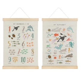 Qvapt Ocean Animals Alphabet Wood Poster Hanger 16×24,Sea Animal Abc Poster Hanger Frame,Abc Wall Decor,Animal Poster Kids Room,Sea Animals Classroom Posters With Hanger,Set Of 2