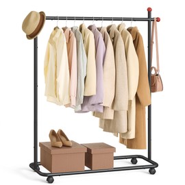 SONGMICS HOME Clothes Rack, Clothing Rack on Wheels, Portable Garment Rack, with 1 Clothes Hanging Rail, Matchstick-Shaped Hooks, Ink Black UHSR170B01
