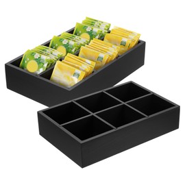 sourcing map Tea Bag Organizer, 6 Compartments Pine Wood Tea Box with Handle, Tea Storage Organizer Holder for Tea Bags, Beverage Supplies Sugar Packet, Black