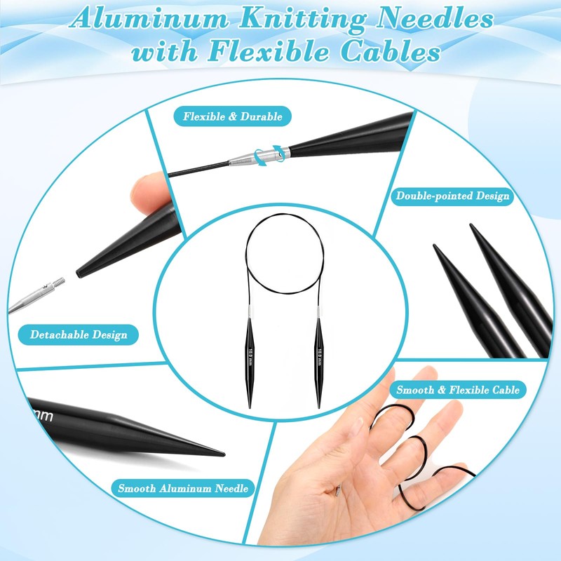 13 Pairs Interchangeable Knitting Needles Set with 4 Flexible Cables,
