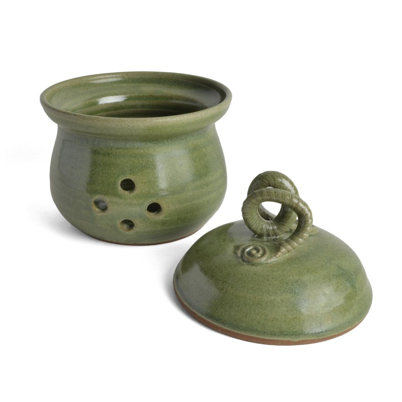 MudWorks Pottery White Daisy Garlic Keeper, Handmade in the USA