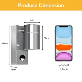 Kerry Outdoor Motion Sensor Wall Lights, Downward Outside Lighting Mains Powered, IP44 Silver Stainless Steel Downlight, Exterior PIR Detector Security Fixture for Front Door, Porch, Garden