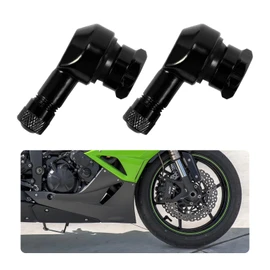 2 PCS Motorcycle Tire Valve Stems, 90 Degree Aluminum 11.3mm/10mm Rim Wheel Tubeless Angle Air Stem with Rubber Seals, Compatible with Most Motorcycles, Bikes, Scooters (Black)
