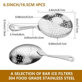 4 Pack Julep Strainers Bar Strainer Cocktail Strainer Stainless Steel Cocktail Strainer Spoon for Cocktail Drinks Home or Commercial Bar Use (4)