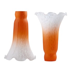 2 Pcs Orange White Lily Glass Lamp Shade Replacement,Tulip Lamp Replacement Shade,Tiffany Style Flower Lamp Shade for Table Lamps Floor Lamp-1.5" Fitter X 4.5" Wide X 6" High