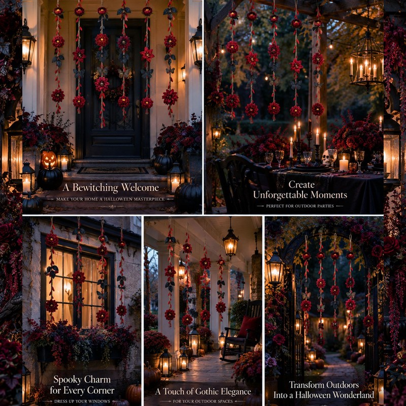 6-Pack 59-in Artificial Flower Garlands, Burgundy Halloween