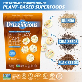 Drizzilicious Mini Rice Cakes Birthday Cake - Rice Crisps, Healthy Snack for Adults and Kids, Flavored Rice Cakes, Vegan, Gluten Free, Allergen Free, Only 90 Calories Per Serving - 4 oz (Pack of 1)