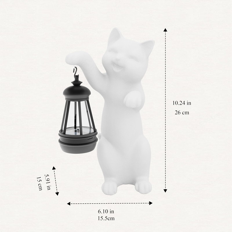 mikilov Cat Resin Statue with Solar Lantern (Hand) - Outdoor