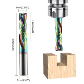 CNC Milling Cutter 2 Flute Compression Milling Cutter 8 mm Shaft End Mill Spiral Cutter Bit Solid Carbide with DLC Coating 8 mm Cutting Diameter 25 mm Cutting Length End Mill Solid Carbide End Mill 2