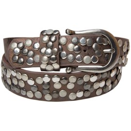 styleBreaker 03010008 Rivets Belt in Vintage Style with Real Leather Can Be Shortened - antique brown Plain, size: 80cm