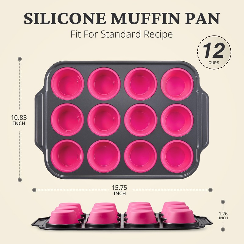BRONYPRO Silicone Muffin Pans for Baking with Metal Frame, Egg
