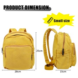 BOZIEE Small Backpack Women's Canvas City Backpack Backpacks Daypacks Backpack Handbags Children's Backpacks for School Travel Work Women Girls Teenagers Unisex, yellow