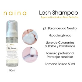 Lash Shampoo Neutro Limpieza Pestañas 50ml  Brocha  Pizeta Transparente C 1 Mm                                                                        