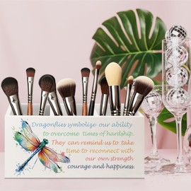 URLLUAE Inspirational Dragonfly Wooden Pen Pencil Holder for Office Desk Accessories, Motivational Gifts for Women, Encouragement Gifts Makeup Brush Toothbrush Holder Organizer