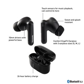 Panasonic ErgoFit - Auriculares inalámbricos Verdaderos, Bluetooth de 5.3 Pulgadas con Graves potentes XBS, Funda de Carga - RZ-B110W (Reacondicionado)