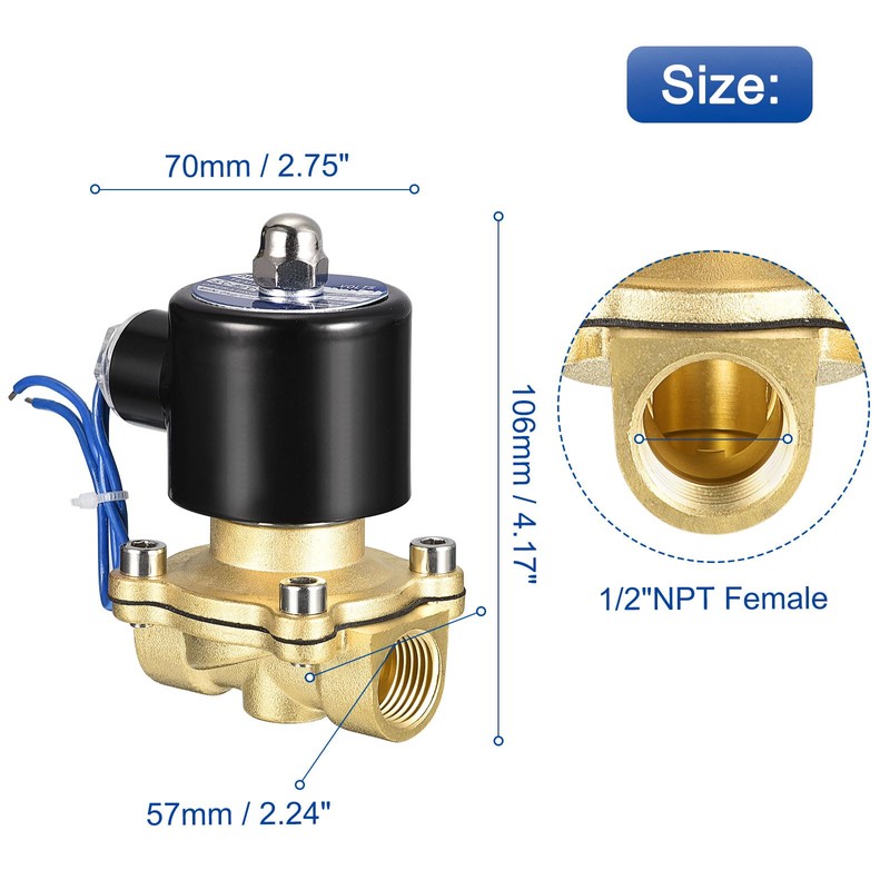 sourcing map Brass Electric Solenoid Valve, 1/2" NPT 12VDC Air