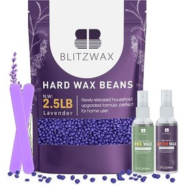BLITZWAX 2.5lbs Hard Wax Beads for Hair Removal Lavender Waxing Beans for Sensitive Skin, Face, Eyebrows, Brazilian, Legs and Bikini - with 2 Silicone Sticks and 2 Wax Oils for Home and Salon Use