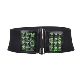 Stylish Neon Paint Stud Elasticated Wide Waist Belt - Green