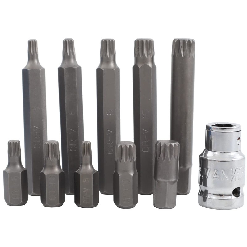 Spline Socket Bit Set 11 Piece 1/2 Drive Standard and
