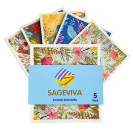 Sagevive - Paquete de 5 paños de cocina suecos | Alternativa a toallas de papel reutilizables | Esponjas y paños de cocina súper absorbentes y biodegradables para limpieza | 5 patrones vibrantes