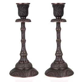 OwnMy Set of 2 Vintage Taper Candle Holders Tall Metal Taper Candlestick Holders, Elegant Taper Candle Stands Red Bronze Taper Candelabra Set for Dining Table Centerpieces Wedding Candlestick Decors