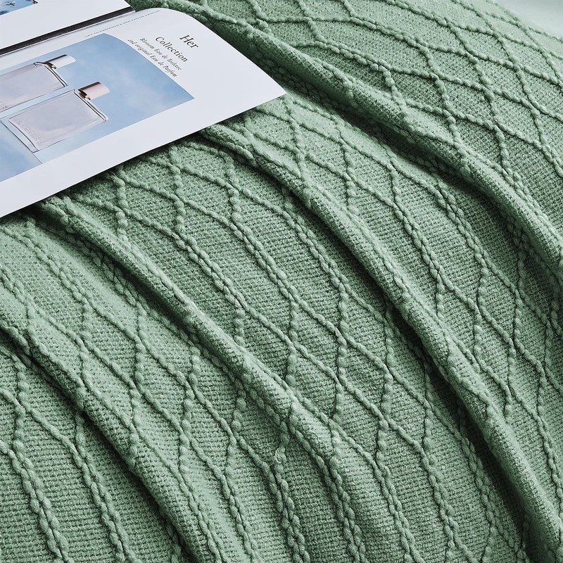 KASYLAN 100% Acrylic Knitted Throw Blanket Textured Solid Soft Decorative